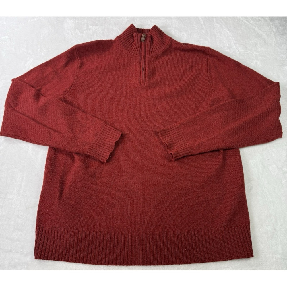 J.‎ Crew Sweater 1/4 Zip Lambswool Mens XLT Burnt Orange Red Classic Mock Neck
